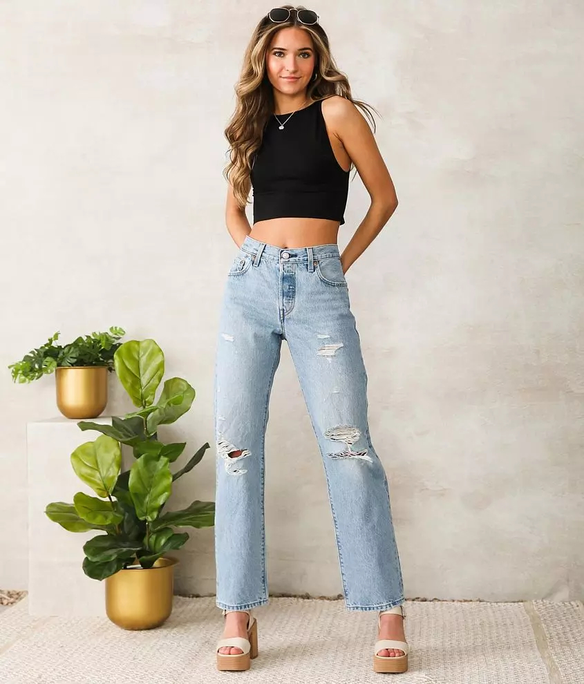 Women's 501 jeans are iconic denim apparel known for their classic style and durable quality.